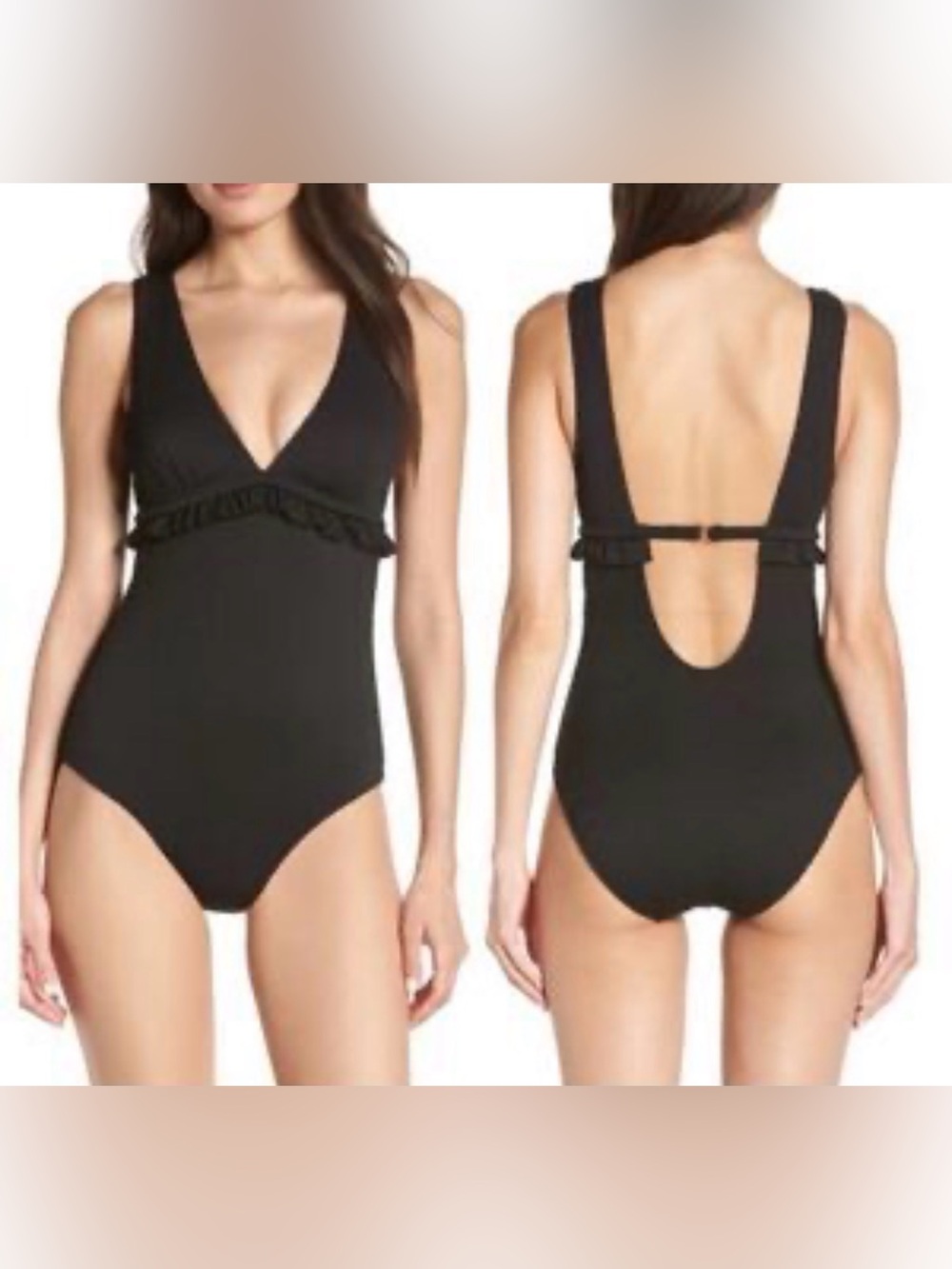 Chelsea28 Black Textured Ruffle One-Piece Swimsuit - Size Large